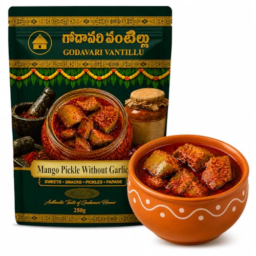 Godavari Vantillu Mango Avakaya Without Garlic (Andhra Mango Pickle) - Mustard Oil, Raw Mango, No Preservatives, Handcrafted (Authentic Telugu No Onion Jain Sattvic Achar)