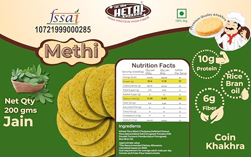 Methi COIN Khakhra | JAIN | Crispy | Ready To Eat | High Protein High Fiber| No Palm Oil | 200g Pack Of 2