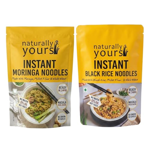 Naturally Yours Instant Ramen Noodles Combo | Moringa & Black Rice | No Maida, Not Fried | No Onion No Garlic, Jain Friendly | Ready in 2 Minutes | Healthy Instant Noodles | 175g Each Pack of 2