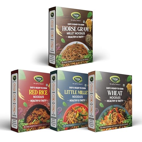 Thanjai Natural Millet Noodles 180 Grams X 4 Varities (720 Grams) of Homemade Natural Horsegram | Red Rice| Little and Wheat Millets Noodles( No Maida, No Preservatives, No Chemicals, No Artificial Extract)