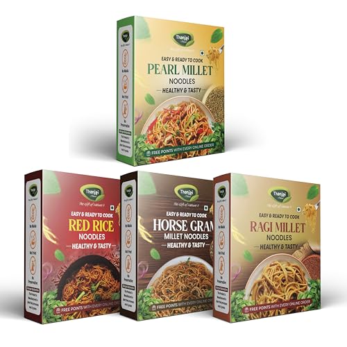 Thanjai Natural Millet Noodles 180 Grams X 4 Varieties (720 Grams) of Homemade Natural Pearl | Red Rice | Horsegram and Ragi Millets Noodles (No Preservatives, No Chemicals, No Artificial Extract)
