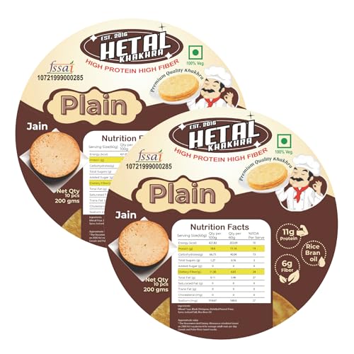 Plain Khakhra | JAIN | Crispy | Ready To Eat | High Protein High Fiber| No Palm Oil | 200g Vacuum Pack Of 2