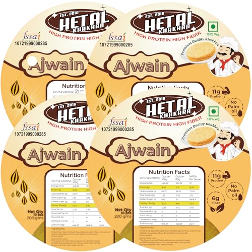 Ajwain Khakhra | JAIN | Crispy | Ready To Eat | High Protein High Fiber| No Palm Oil | 200g Vacuum Pack Of 4