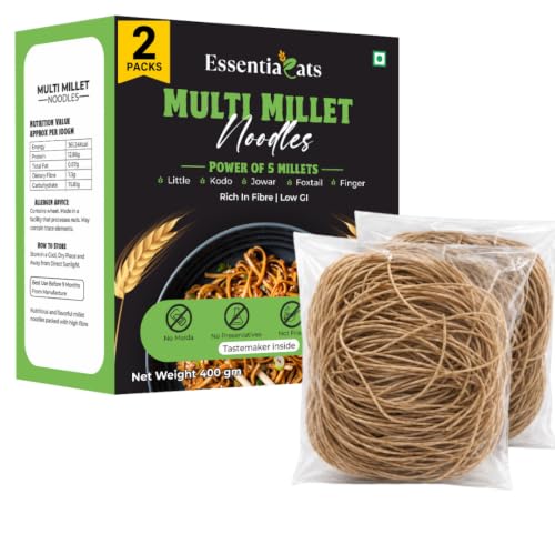 Essentiaeats Multi Millet Hakka Noodles Includes Tastemaker 400g Pack of 2, No Maida Not Fried No Preservatives No MSG Healthy Noodles Ready to Cook