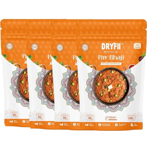 Dryfii Ready-to-Eat Instant Jain Pav Bhaji | Pure Veg | Freeze Dried | No Onion, No Garlic | Rehydrated Weight 940 g (Pack of 4)