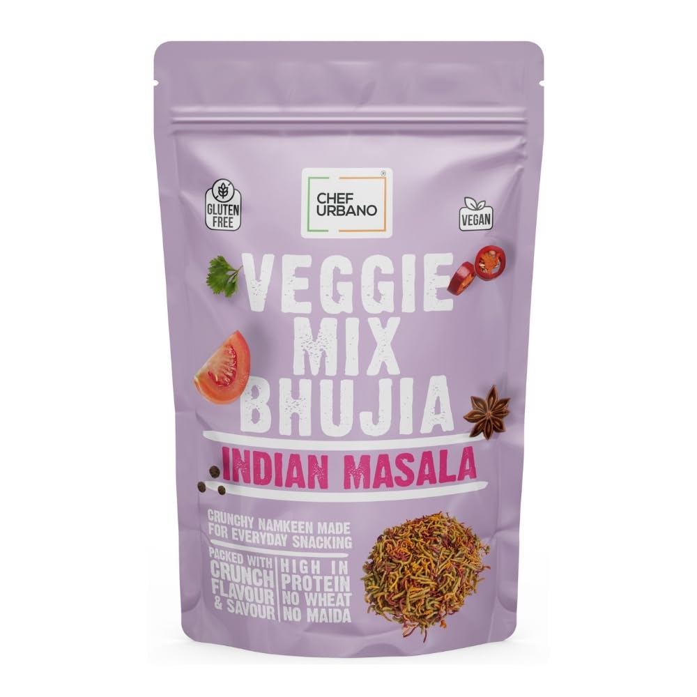 Chef Urbano Veggie Mix Bhujia - Indian Masala Flavour (70g) | Gluten Free & Vegan | High Fiber & Protein | No Wheat No Maida | Light & Healthy Everyday Snacking - Pack of 1