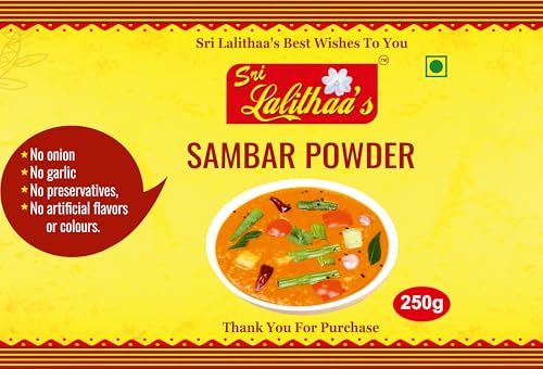 Sri Lalithaa’s Premium Sambar Powder (Pulusu Podi/Sambar Podi) – 250g | Authentic South Indian Taste, No Artificial Flavors or colors, No Onion & Garlic