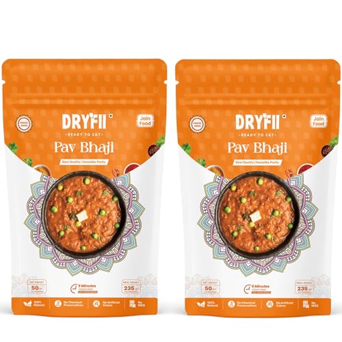 Dryfii Ready-to-Eat Instant Jain Pav Bhaji | Pure Veg | Freeze Dried | No Onion, No Garlic | Breakfast Meal | Rehydrated Weight 470 g