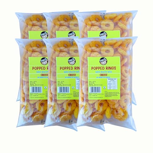 Snack First Popped Rings Cheese, Pack of 6, No Onion No Garlic, Jain, Puffed Snack, Corn Ring, Healthy Snack, Each 80g