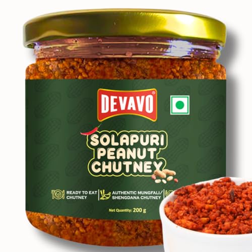 Devavo Solapuri Peanut Chutney | Authentic Hand Pounded Shengdana/Mungfali Chutney | Ready to Eat | No Onion & Garlic | No Artificial Colour & Flavour | No Preservatives (200 g)
