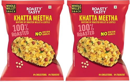 Roasty Tasty Khatta Meetha Roasted Millet Namkeen Snack 200gm | Oil-Free, Millet Snack For Kids | No Onion, No Garlic | Healthy Snacks (Pack of 2)