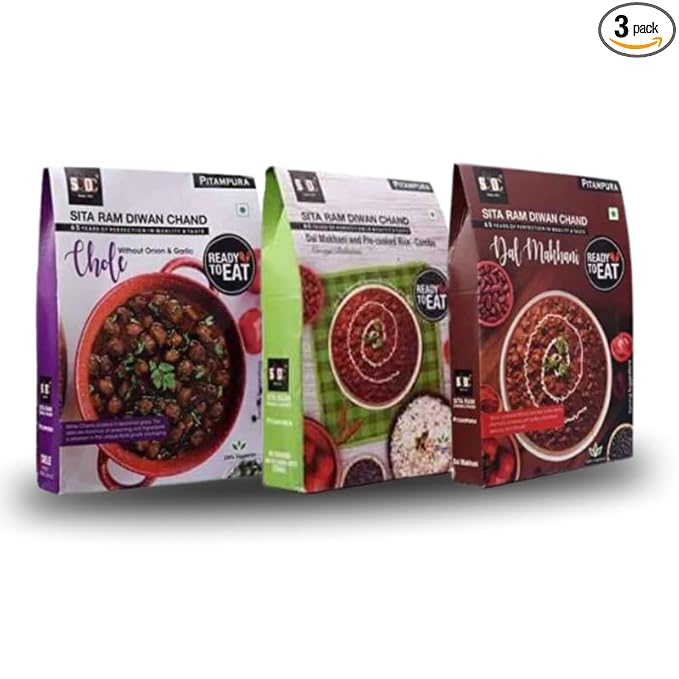 Sita Ram Diwan Chand Ready to Eat Chole Without Onion & Garlic | Dal Makhani cooked rice|Dal Makhani 300 Gram Each| No Preservatives|No Artificial Flavors |Natural Ingredients | Tasty Snacks Pack of 3