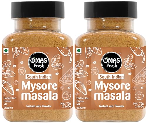 Omas Fresh No Onion, No Garlic South Indian Coconut Chutney Instant Mix Powder Perfect for Dosa, idli, Uttapam (Just Add Curd/Water to Use) (Pack of 2, Mysore Masala Powder)