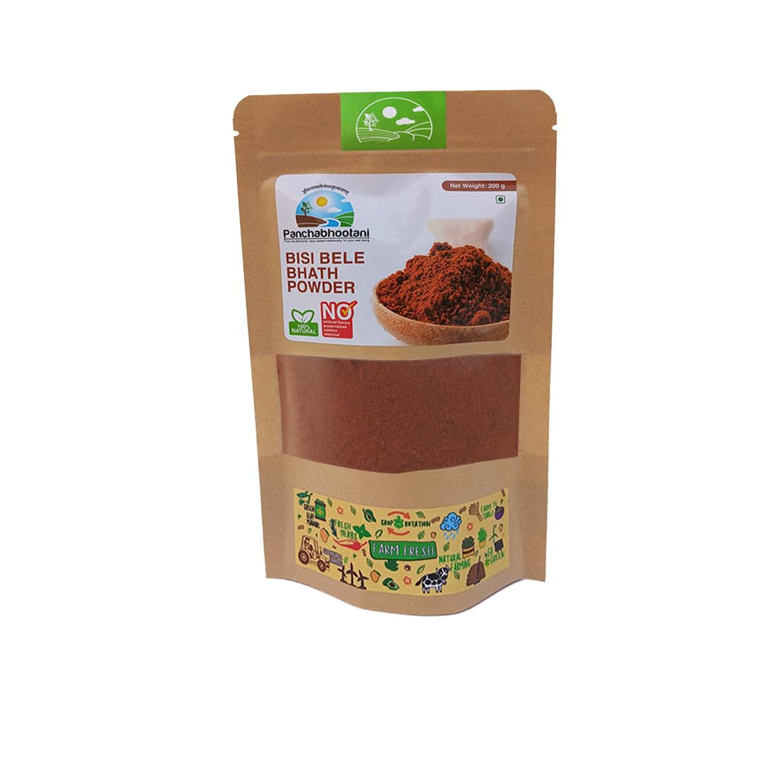 Panchabhootani Bisi Bele Bath Powder 200g| Authentic Flavours From South India, Goodness Of Wholesome Spices & Lentil, All Natural Ingredients, Roast Blend & Grounded, No Added Color & Preservatives