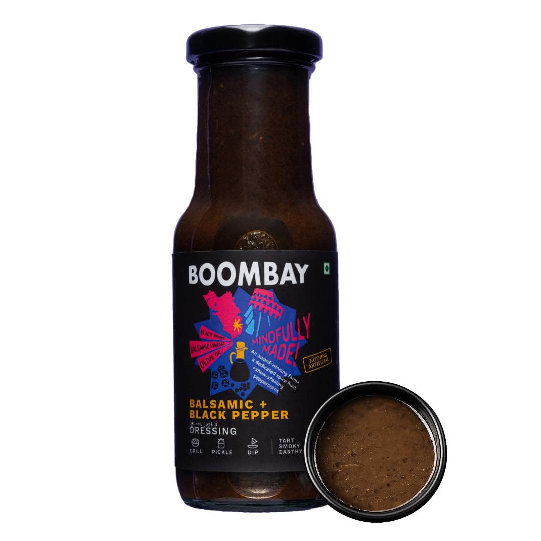 BOOMBAY Balsamic + Black Pepper Salad Dressing 220g | Nothing Artificial | No Bad Oils | No Refined Sugars | Plant Based | No Onion or Garlic | Use for Pasta Topping, Marinade, Dip with Bread, Pickle