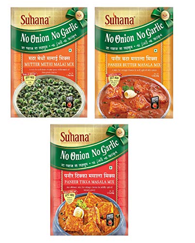 Suhana No Onion No Garlic Pack Combo of 9 (Paneer Tikka x 3, Paneer Butter x 3, Mutter Methi Malai x 3)