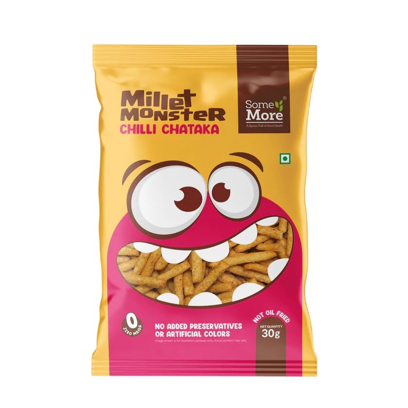 SOME MORE Millet Monster Chilli Chataka 30g | Crispy Chilli Flavoured Millet Bites | Spiced Crunch Cubes | Roasted Grain Pieces | Easy Bite Format | Savoury Mix | Travel Pack & Gifting Use