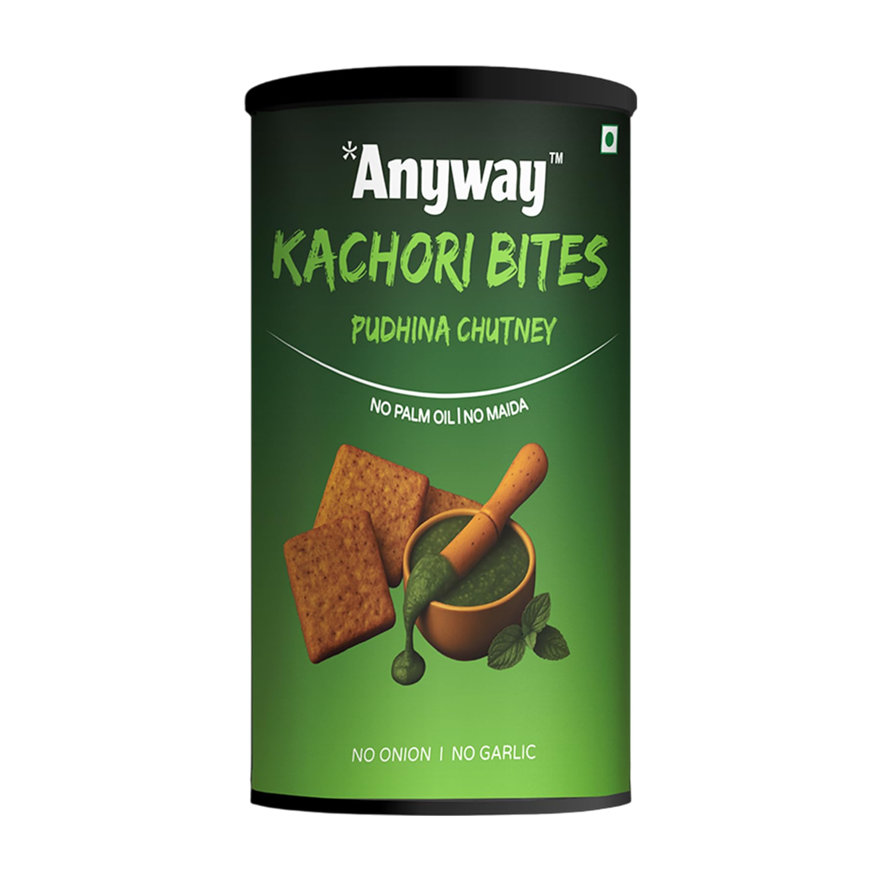 Anyway Kachori Bites Pudina Chutney | No Maida No Palm Oil | Multigrain Snack | Kota's Bold Street Kachori in a Pack | Refreshing Minty Flavour | No Onion No Garlic | | Anytime Snack | (120g - pack of 1, pudina flavor)