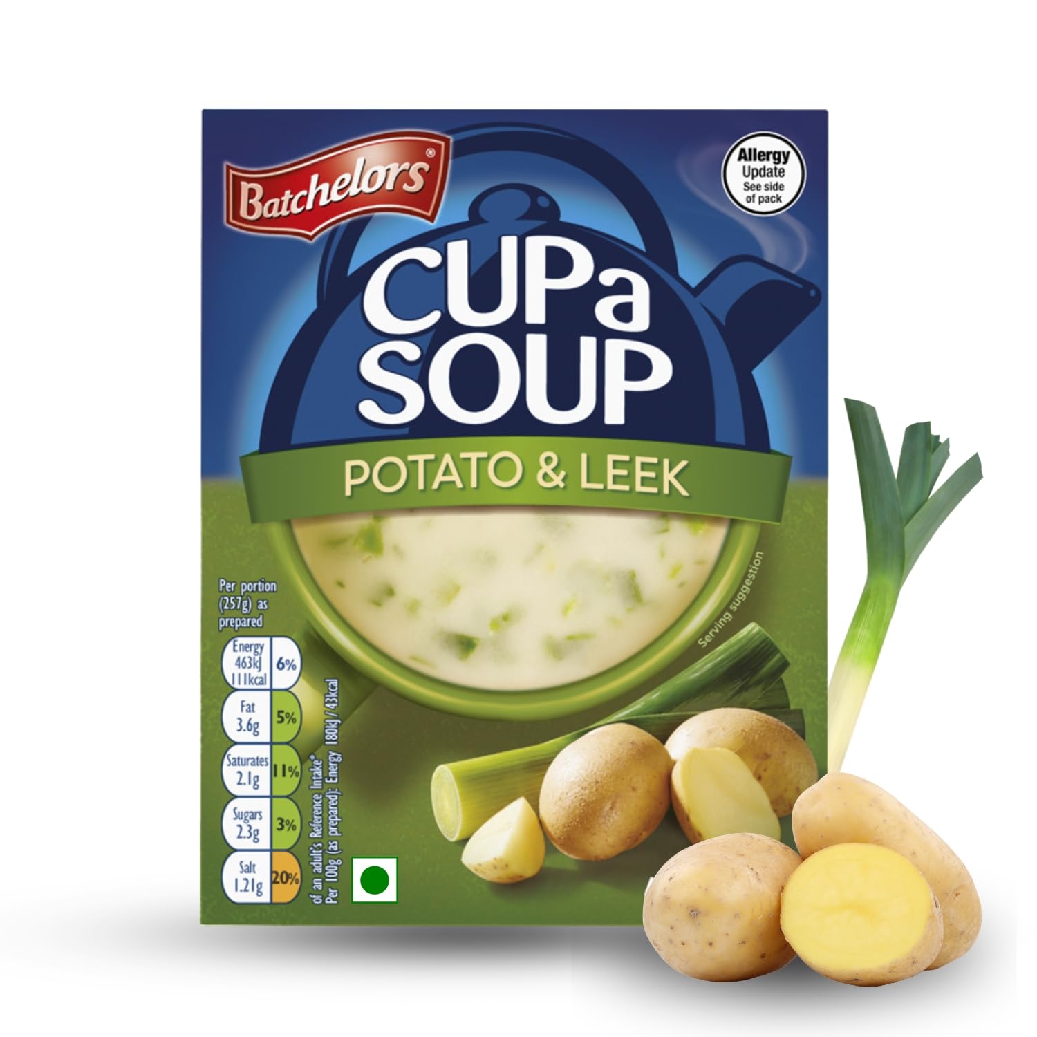Batchelors Cup A Soup Creamy Potato & Leek Instant Soup Sachets, 107g (4 Pack) | Just Add Hot Water | Low Fat Vegetarian Mix | No Artificial Preservatives