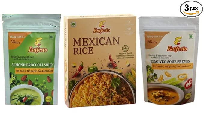 Eatfesto Almond Broccoli Soup Premix 50g | No Onion No Garlic | Jain Friendly | Healthy Instant Soup | Ready in 2 Minute Pac Of 3
