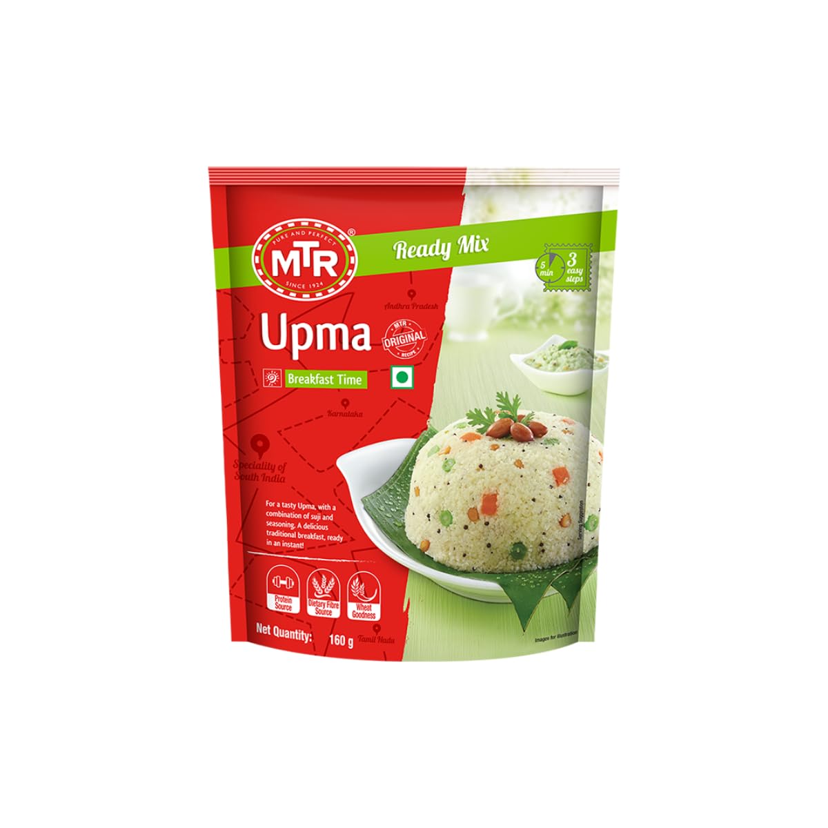 MTR Plain Upma Mix - Breakfast Mix | Quick Breakfast | Roasted & Seasoned Semolina | Ready-To-Make Indian Breakfast | 160g