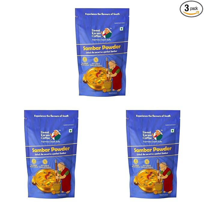 Sweet Karam Coffee Sambar Powder (Podi) – 180 grams | No Onion or Garlic | Authentic Homemade South Indian Masala | 100% Natural & Organic Ingredients | Aromatic, Healthy & Flavorful Spice Blend