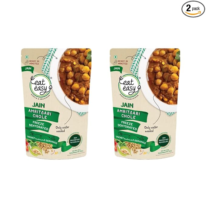 Eat Easy Ready To Eat Jain Amritsari Chole- 70gm (Pack of 2) | Freeze-Dried, Lightweight, No Moisture, No Onion & Garlic, High-Protein Punjabi Chhole for Camping, Trekking, Hostel Food, Travel, Quick Lunch & Dinner | Just Add Water Hot Water