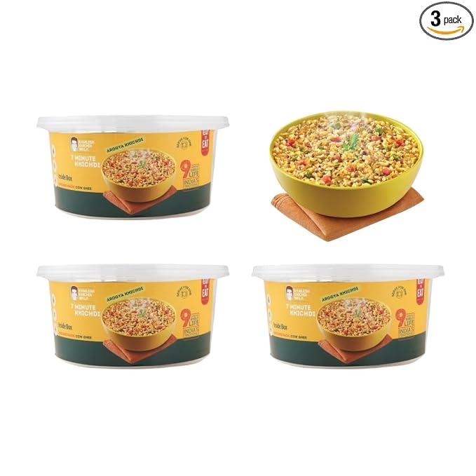 Instant Moong Dal Khichdi | Pack of 3 | Ready-to-Eat |Desi ghee|Just Add Hot Water | Light on Stomach | No Preservatives | Travel & Office-Friendly Indian Meal|wholegrains|No onion, No garlic