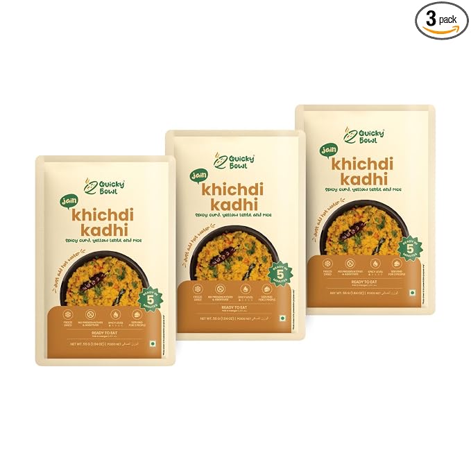 QuickyBowl Jain Khichdi Kadhi | fusion of yogurt and Rice | Ready to eat | Indian Khichdi | No Onion No Garlic | Instant Food | (Pack of 3)