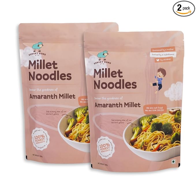 Amaranth Millet Noodles - Pack Of 2 (180gm each) | 100% Sun Dried, Non-Fried Vegan Noodles | High in Fibers, Minerals and Antioxidants | Lactose-Free, No Maida, No MSG, No Preservatives
