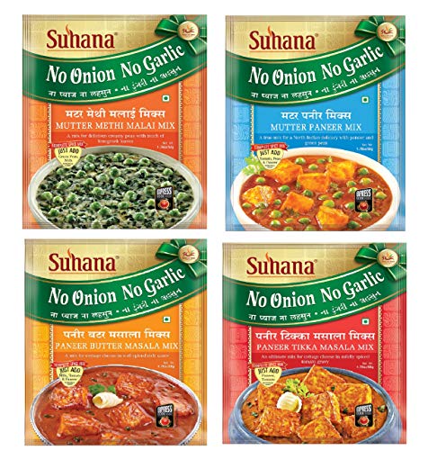 Suhana No Onion No Garlic Pack Combo of 8 (Pan Tikka x 2, Mutter Pan x 2, Pan Butter x 2, Mutter Methi Malai x 2)