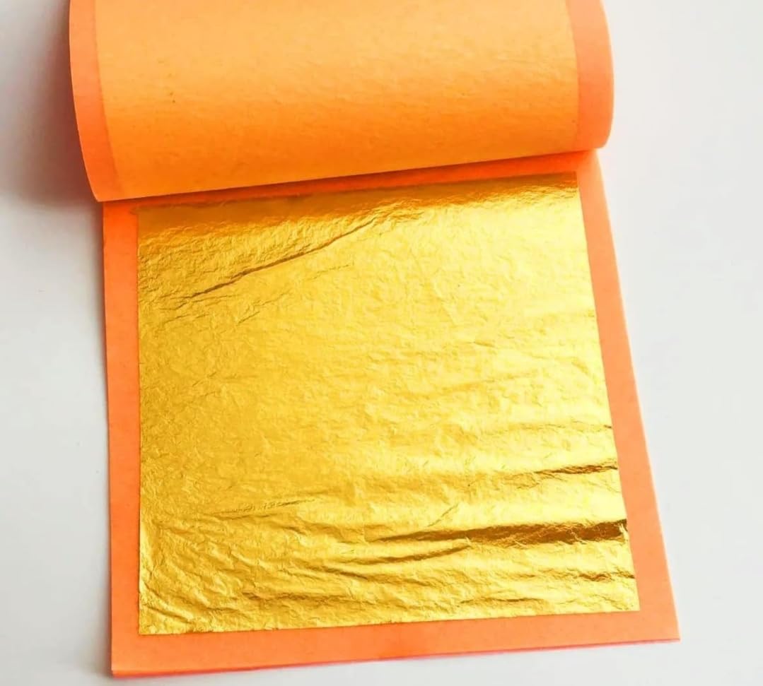 Sgls gold leaf 24k edible pure veg gold leaves 6�4 size king size 2pc gold vark,varakh for sweets,cake decoration,ice cream,serums,ayurvedic madicine,royals foods,Jain temple,face facial spa,nails,etc