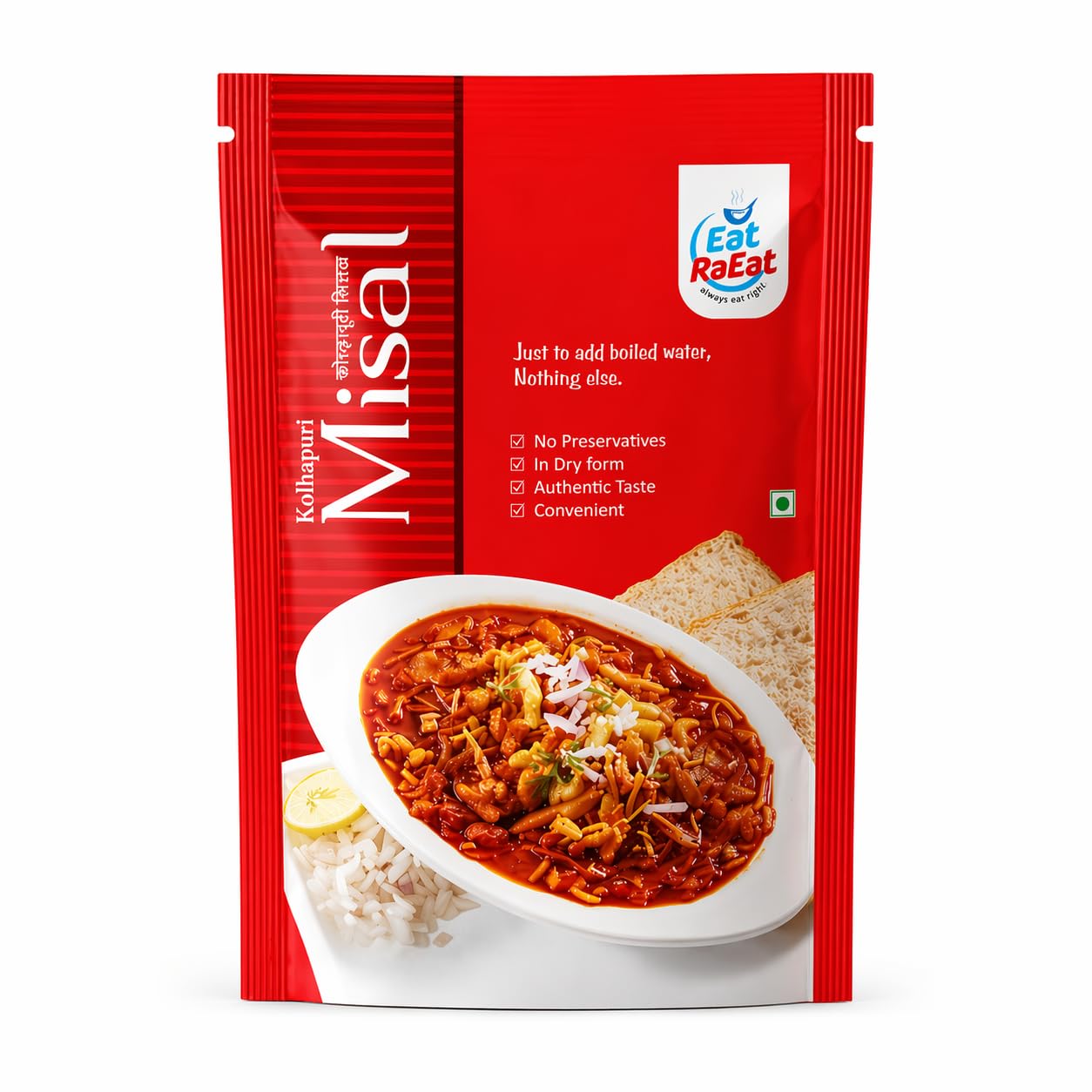 RaEat Foods Ready-to-Eat Kolhapuri Misal | Authentic Maharashtrian Spicy Curry | Just Add Hot Water | No Preservatives | Serves 3-4