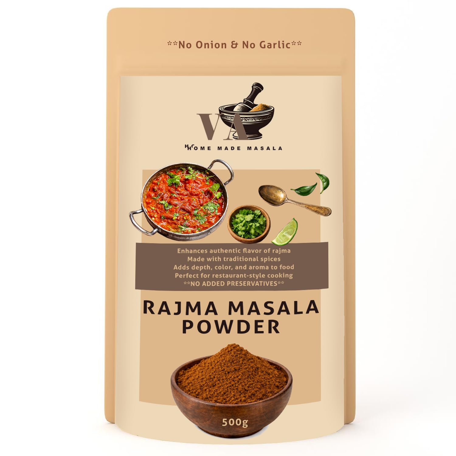 VA HOME MADE MASALA Mixes Rajma Masala| 500 GM | Pure Jain Spices | Bold North Indian Taste | No Onion No Garlic | No MSG | No Added Colours | No Preservatives
