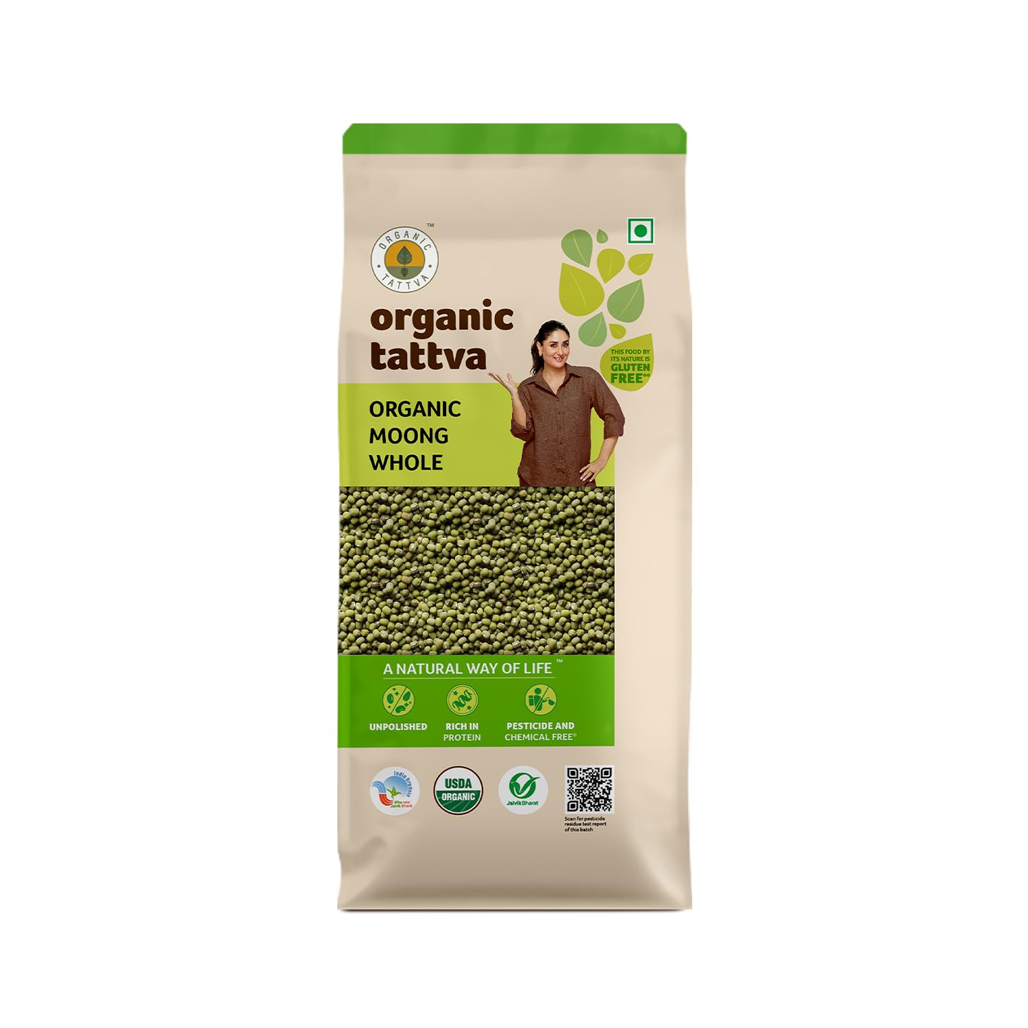 ORGANIC TATTVA , Organic Moong Whole/Sabut Moong Dal, Rich In Protein | Naturally Gluten Free And Unpolished | Pesticide And Chemical Free, 500 Gram