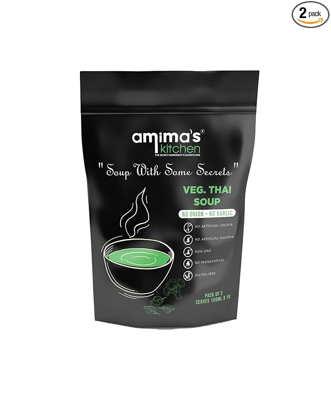 Amima's Kitchen Veg. Thai Jain Soup (No Onion No Garlic) - 100 Grams [Serves 10] | Instant Soup Mix Powder | Ready To Cook | No Artificial Flavour & Colour | Gluten Free | Non GMO | Healthy Soup