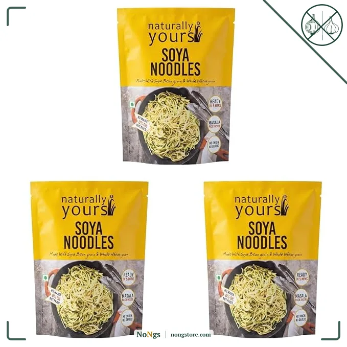 Naturally Yours Soya Hakka Noodles | Soybean & Wheat Protein | No Maida, No Onion No Garlic, Jain Friendly, Vegan, Preservative Free, No MSG | High Protein & Fiber | Tastemaker Inside | 180g Pack