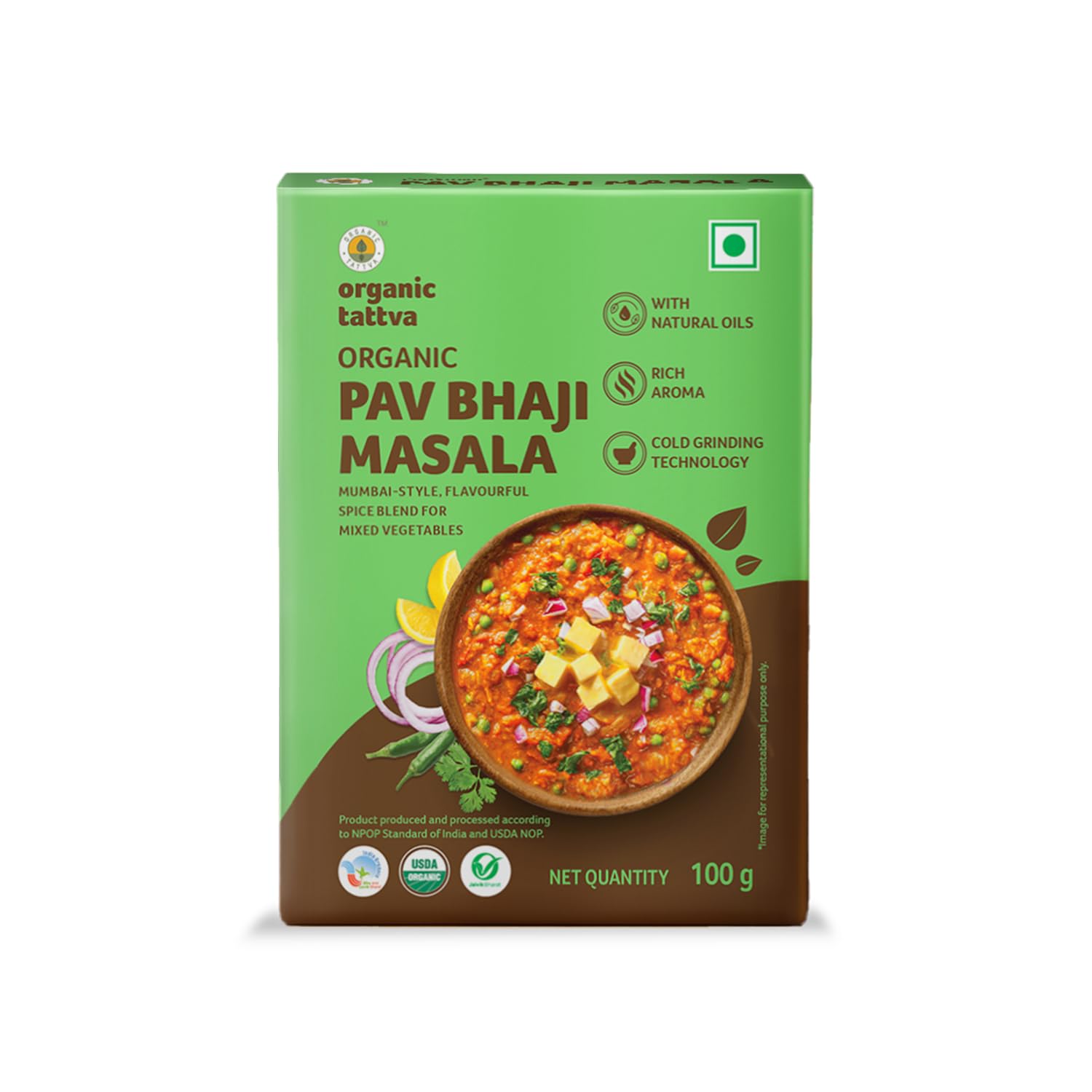 Organic Tattva, Organic Pav Bhaji Masala 100 Gram |Pesticide and Chemical Free | With Natural Oils | Rich Aroma | Naturally Gluten Free