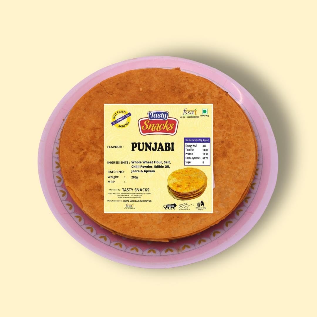 Tasty Snacks High Protein & High Fiber Khakhra 400 g | No Maida | No Palm Oil | Jain Khakhra | Natural Protein | Indian Snacks| (Pack of 2, Punjabi Flavor)