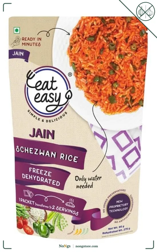 Eat Easy Jain Schezwan Rice – 95g | No Garlic No Onion Ready to Eat & Cook | Freeze Dehydrated Instant Rice | 100% Veg | No Preservatives | Just Add Water