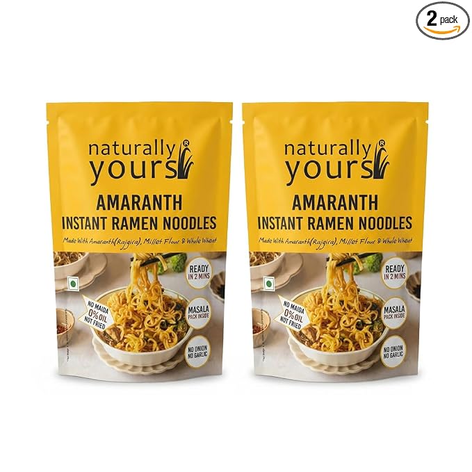 Naturally Yours Amaranth Instant Ramen Noodles | Amaranth, Millet & Whole Wheat | High Protein | No Maida, No MSG, Not Fried | No Onion No Garlic, Jain Friendly | Ready in 2 Minutes | 175g Pack of 2