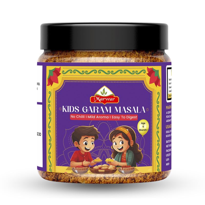 Marwar Garam Masala - 200gm Mild Spice Blend | No Chili | Easy to Digest | 100% Natural | Specially Crafted for Children & Family Meals | Perfect for Khichdi, Dal, Paneer, Sabzi & Soups- Jar Pack