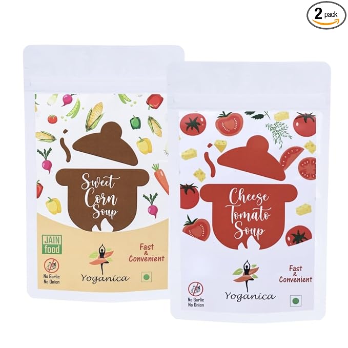 Yoganica Instant Pure Veg Soup Combo 100g x 2 (20 Servings) | No Onion No Garlic Soup Premix | Cheese Tomato & Sweet Corn Soup Premix | Ready-to-Cook Veg Soup | Light, Diet-Friendly & Easy to Digest
