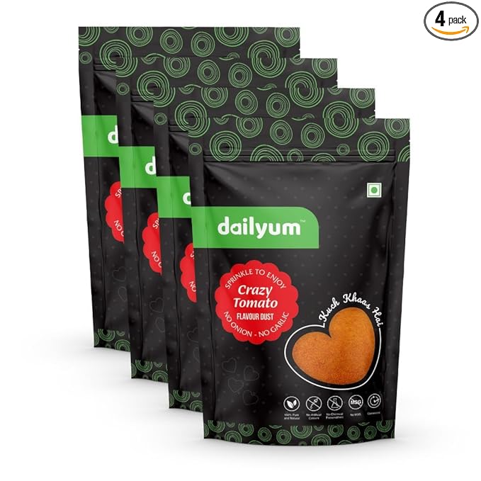 Dailyum Crazy Tomato Flavour Dust | No Onion No Garlic | Pack of 4 | 70 Gram Each | Tangy Tomato Seasoning