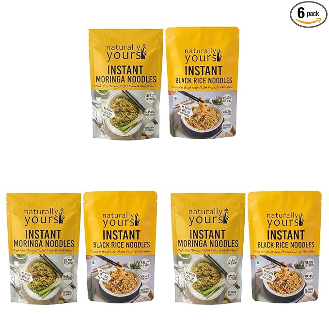 Naturally Yours Instant Ramen Noodles Combo | Moringa & Black Rice | No Maida, Not Fried | No Onion No Garlic, Jain Friendly | Ready in 2 Minutes | Healthy Instant Noodles | 175g Each Pack of 6