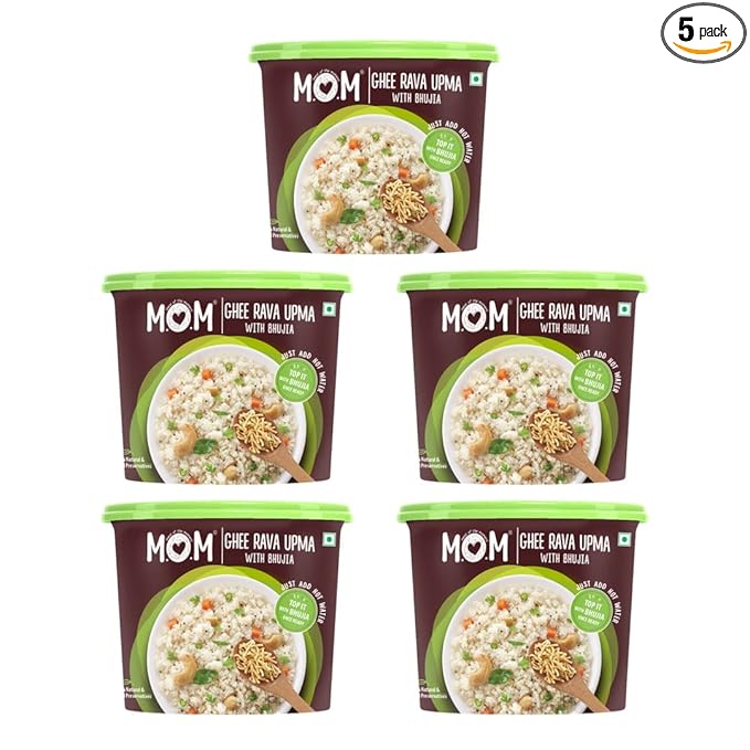 MOM - Meal of the Moment, Ghee Rava Upma with Bhujia, 75g (Pack of 5) - Ready to Eat | Instant Food | No Added Preservatives