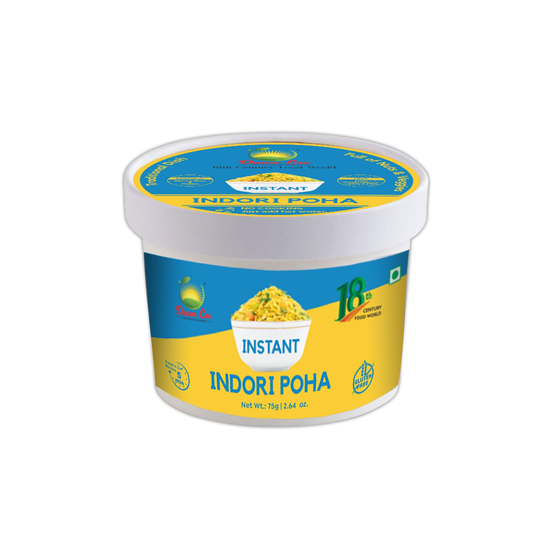 Dawn Lee Instant Poha Ready to Eat Cup | Instant Poha - Pack of 2 (75g Each) | Indian Breakfast Mix | Just Add Hot Water | Pre-Roasted | Red Chili Free | No Refined Sugar, No Palm Oil No Added Preservatives | No Onion, No Garlic | Simple & Easy Meal Solution