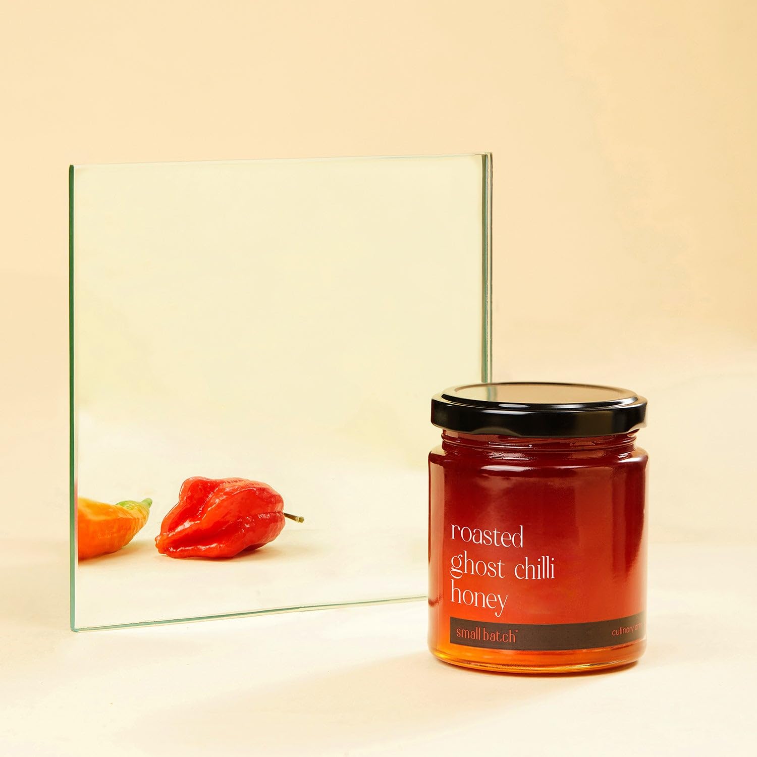 SMALLBATCH Roasted Ghost Chilli Honey, Gourmet Honey Blend, Ghost Pepper, Salad Dressings, Spread, Dip, Chips, Noodles, Pizza, Popcorn, Toast, Garlic Bread, Crackers, Bhut Jolokia, 100% Veg - 220gms
