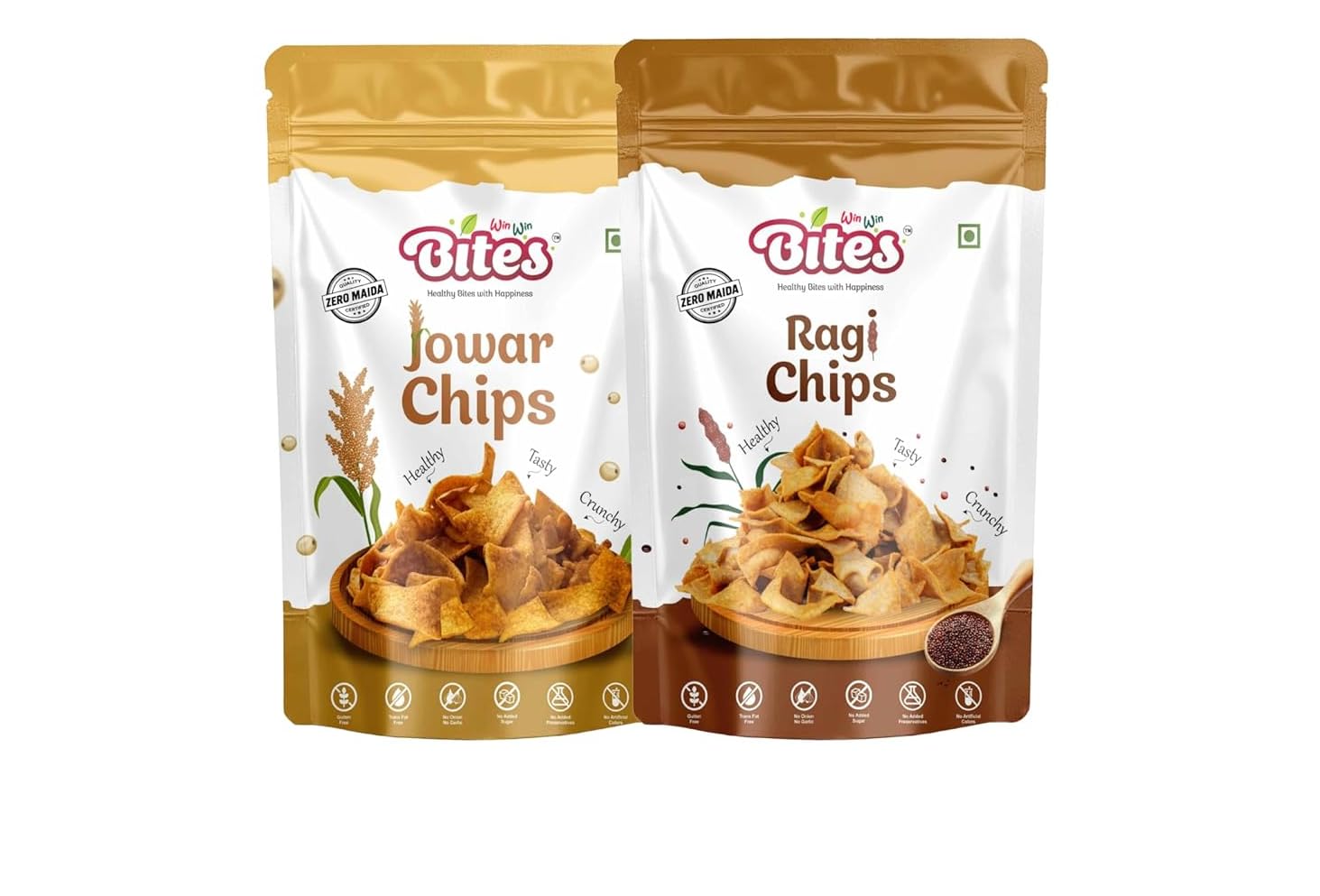 Win Win Bites Millets Healthy Combo Chips | Jowar, Ragi Chips, No Maida, No Onion No Garlic, Crunchy Millets Snacks 170g (2 x 85g Pack)