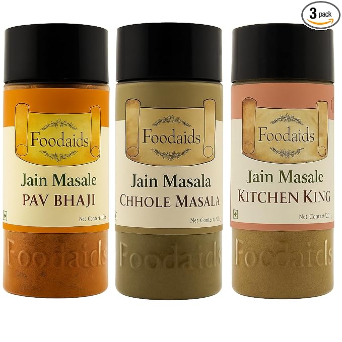 Foodaids Jain Masala Combo Pack Of 3(300Gm)-Chhole Masala Powder, Kitchen King, Pav Bhaji Masala -Pack Of 3 (100 Gm Each) No Onion, No Garlic. Navratri Special.